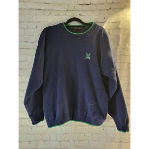 Brooks Brothers Men's Lambswool Lined Crewneck Sweater Sz XL Blue w/golf emblem